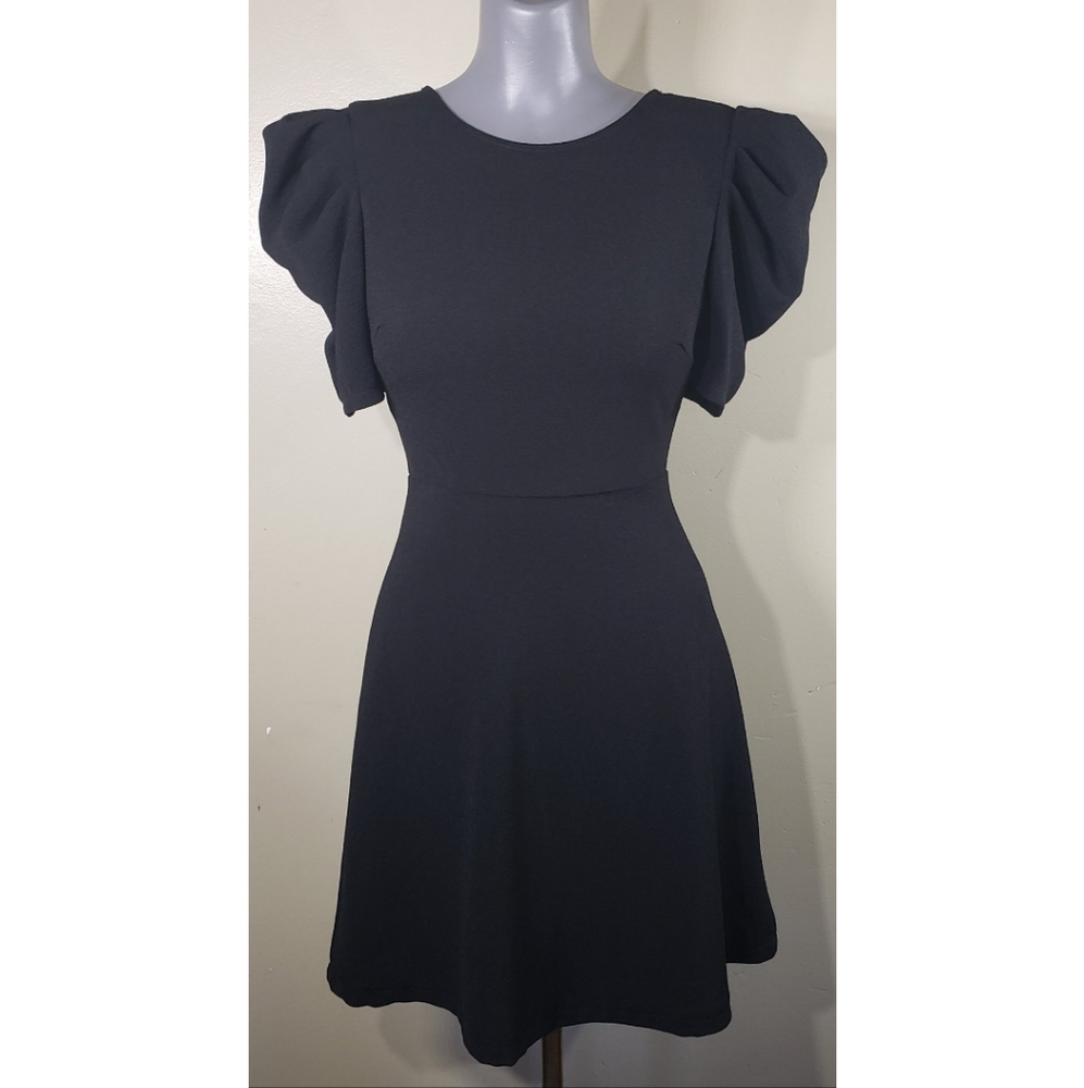 Lush Skater Dress Princess Sleeves Black Small.